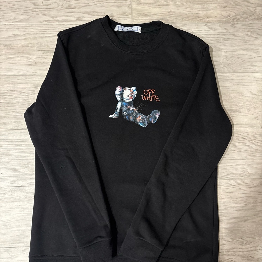 Off-White Black Crewneck Sweater with Artistic Graphic